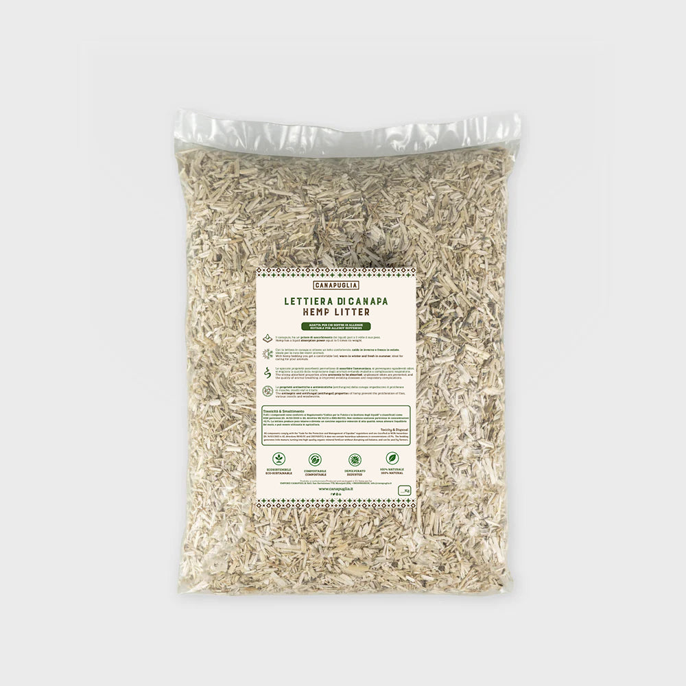 lettiera 100% di canapa adatta per animali allergici, 100% naturale, compostabile, depolverata