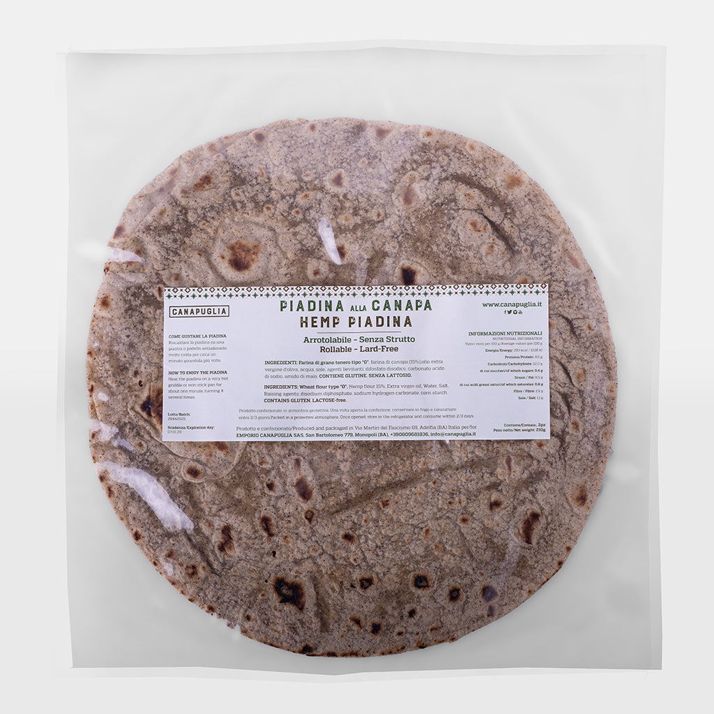 Piadina alla canapa confezionata, ideale per ricette e farciture